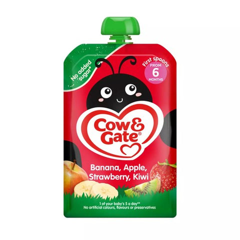 Cow Gate Fruit Banana Apple Strawberry Kiwi Baby Pouch 6+ Months 100g (Pack 2)