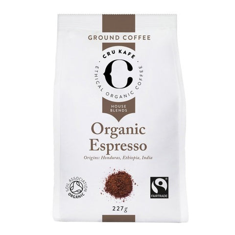 CRU Kafe Organic Fairtrade Espresso Ground Coffee 227g (Pack of 2)