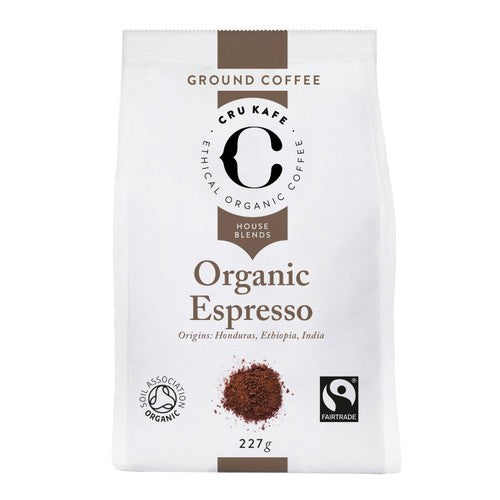 CRU Kafe Organic Fairtrade Espresso Ground Coffee 227g (Pack of 2)