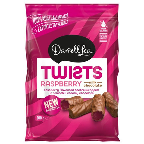 Darrell Lea Chocolate Coated Raspberry Liquorice Twists 200g (Pack of 6)