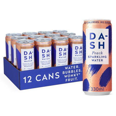 DASH Peach Infused Sparkling Water 12 x 330ml (Pack of 2)