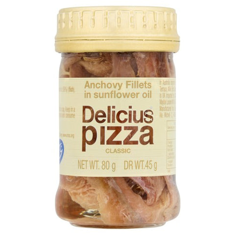 Delicius PIZZA - Anchovy Fillets in Sunflower Oil MSC 80g (Pack of 3)
