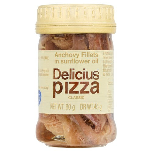 Delicius PIZZA - Anchovy Fillets in Sunflower Oil MSC 80g (Pack of 3)