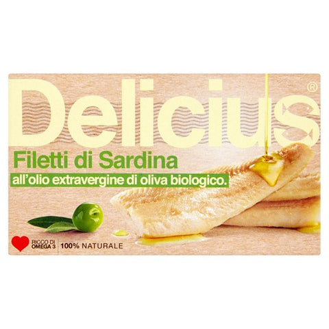 Delicius Sardine Fillets in Organic Extra Virgin Olive Oil 90g (Pack of 3)
