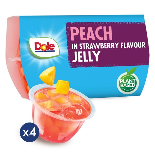 Dole Peach In Strawberry Jelly Pots Multipack 4 x 123g (Pack of 2)