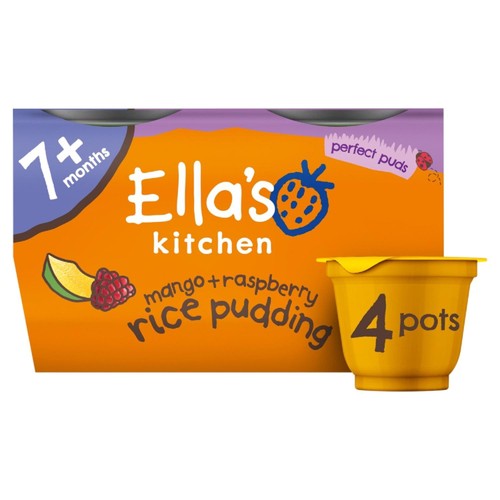 Ella's Kitchen Organic Mango+Raspberry Rice Pudding Pot 7m+, 4 x 80g (Pack 2)