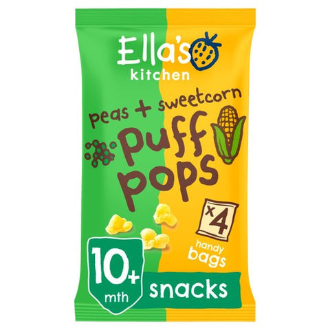 Ella's Kitchen Peas Sweetcorn Puff Pops Baby Snack 10+ Months 4 x 9g (Pack 2)
