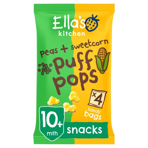 Ella's Kitchen Peas Sweetcorn Puff Pops Baby Snack 10+ Months 4 x 9g (Pack 2)