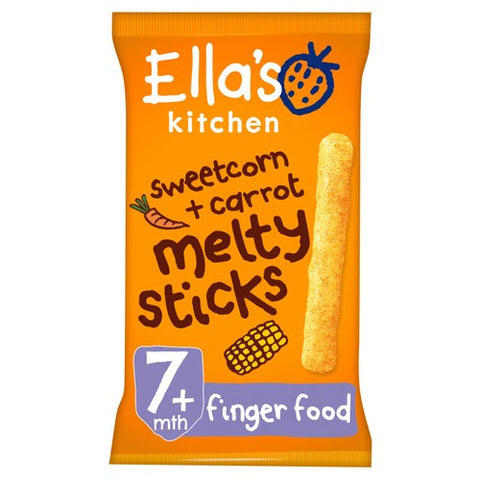 Ella's Kitchen Sweetcorn Carrot Melty Sticks Baby Snack 7+ Months 16g (Pack 3)