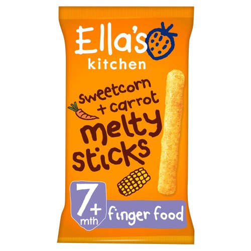 Ella's Kitchen Sweetcorn Carrot Melty Sticks Baby Snack 7+ Months 16g (Pack 3)
