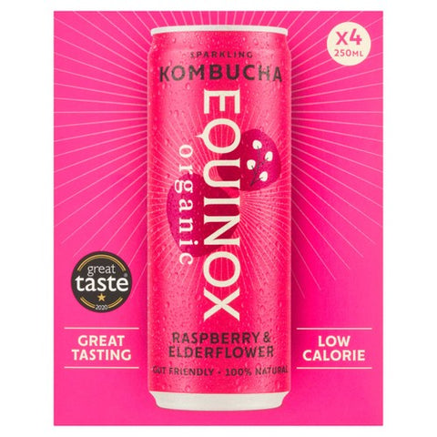 Equinox Organic Raspberry & Elderflower Kombucha 4 x 250ml (Pack of 2)