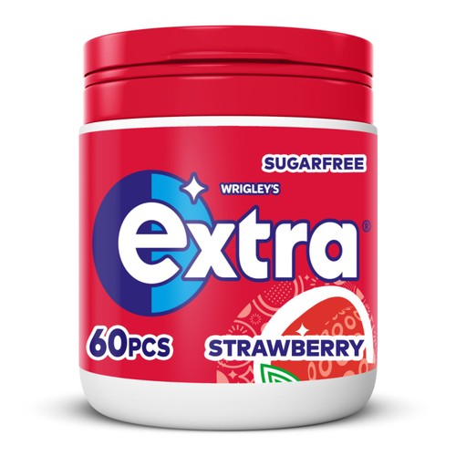 Extra Strawberry Flavour Sugarfree Chewing Gum Bottle 64g (Pack of 6)