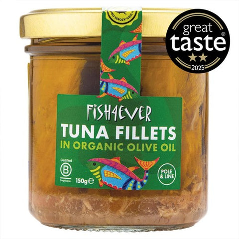 Fish 4 Ever Azores Tuna Fillets in Organic Olive Oil 150g (Pack of 3)