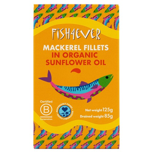 Fish 4 Ever Mackerel Fillets in Organic Sunflower Oil 125g (Pack of 3)