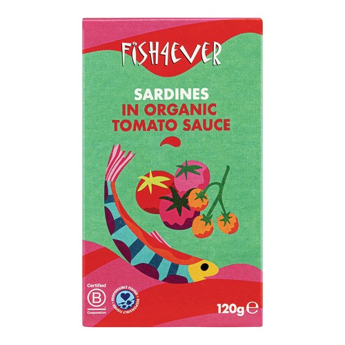 Fish 4 Ever Whole Sardines in Organic Tomato Sauce 120g (Pack of 3)