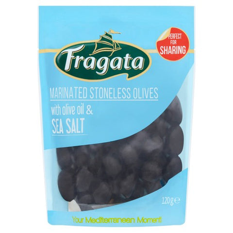 Fragata Marinated Pitted Black Olives With Sea Salt 120g (Pack of 3)