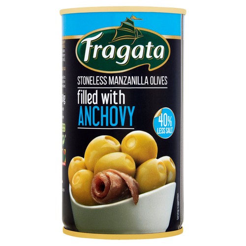 Fragata Olives Stuffed with Anchovy Reduced Salt 350g (Pack of 3)