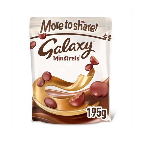 Galaxy Minstrels Milk Chocolate Buttons Sharing Pouch Bag 195g (Pack of 3)