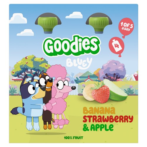 Goodies BLUEY Kids Banana, StrawberryApple Smoothie Multipack 4 x 100g (Pack 2)