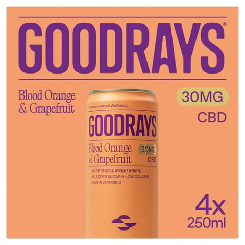 Goodrays CBD Drinks - Blood Orange & Grapefruit 4 x 250ml (Pack of 2)