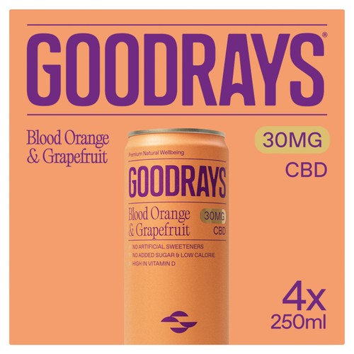 Goodrays CBD Drinks - Blood Orange & Grapefruit 4 x 250ml (Pack of 2)