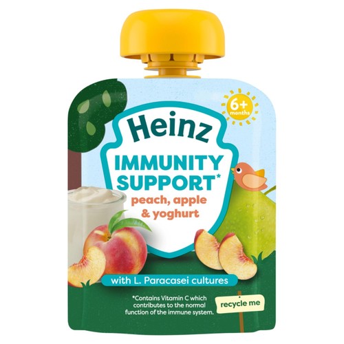 Heinz Immunity Support Baby Pouches, Peach Yoghurt with Apple 6m+ 85g (Pack 2)