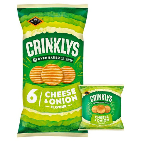 Jacob's Crinkly's Cheese Onion Flavour Baked Snacks Multipack 6 x 23g (Pack 3)