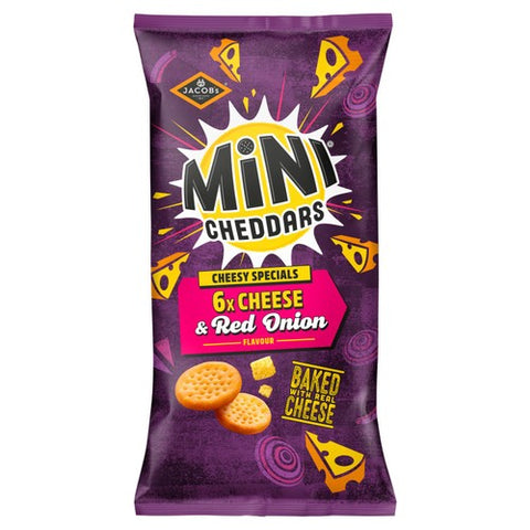 Jacob's Mini Cheddars Cheddar Red Onion Baked Snacks Multipack 6 x 23g (Pack 3)