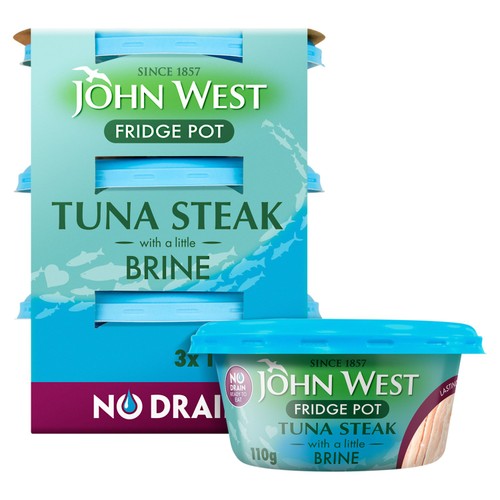 John West No Drain Fridge Pot Tuna Steak with a Little Brine 3 x 110g (Pack 3)