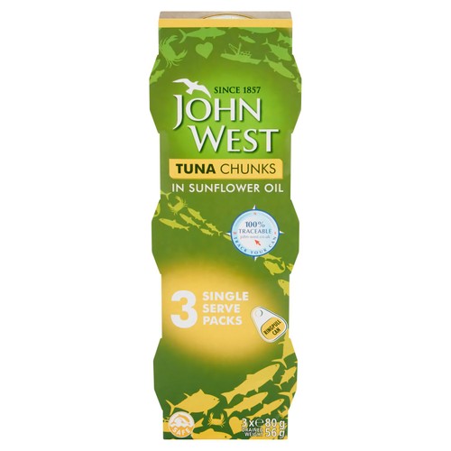 John West Tuna Chunks In Sunflower Oil 3 Pack 3 x 80g (Pack of 3)