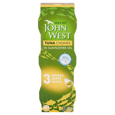 John West Tuna Chunks In Sunflower Oil 3 Pack 3 x 80g (Pack of 3)