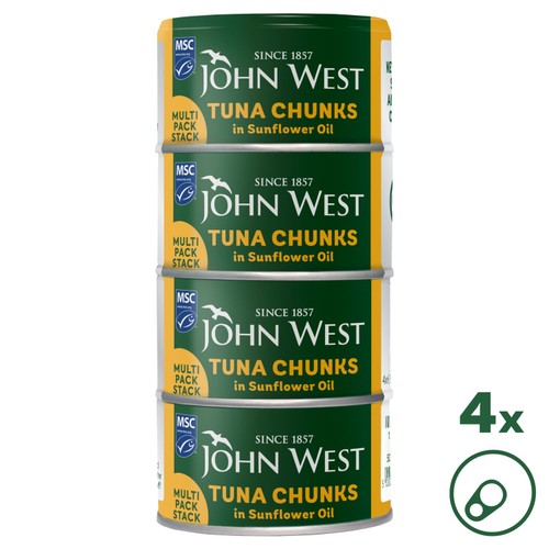 John West Tuna Chunks in Sunflower Oil MSC 4 x 125g (Pack of 3)