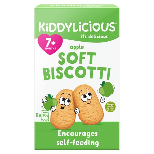 Kiddylicious Apple Soft Biscotti Baby Snacks Multi 6 x 20g (Pack of 2)