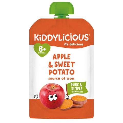 Kiddylicious Apple Sweet Potato Pouch Snack Baby Food 6+ months 100g (Pack 3)
