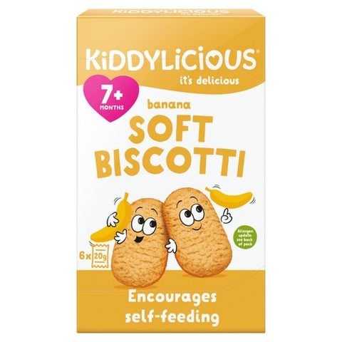 Kiddylicious Banana Soft Biscotti Baby Snacks Multi 6 x 20g (Pack of 2)