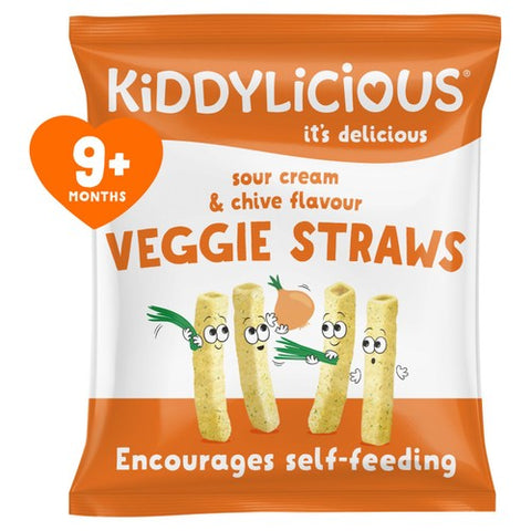 Kiddylicious Sour Cream Chive Flavoured Veggie Straws Baby Snacks 12g (Pack 6)