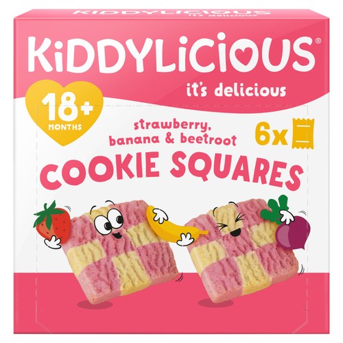 Kiddylicious Strawberry, Banana Beetroot Cookie Squares 18m+ 6 x 24g (Pack 2)
