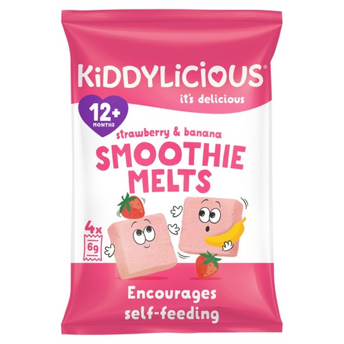 Kiddylicious Strawberry Banana Smoothie Melts Baby Snacks Multi 4 x 6g (Pack 3)