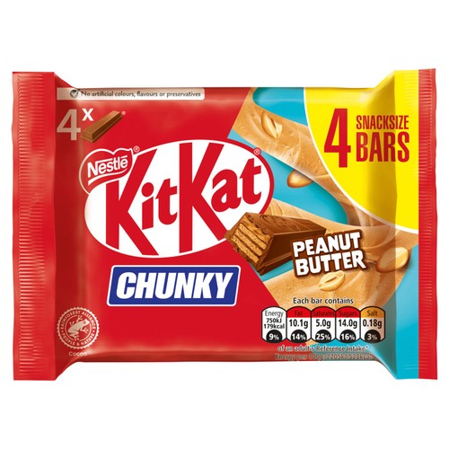 KitKat Chunky Peanut Butter Chocolate Bar Multipack 4 x 34g (Pack of 6)