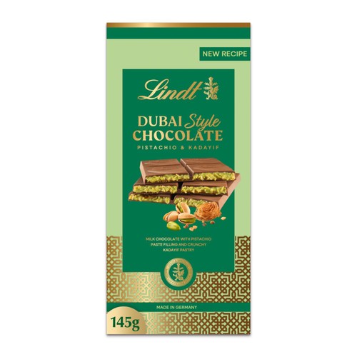 Lindt Dubai Style Milk Pistachio Chocolate Bar 145g (Pack of 3)