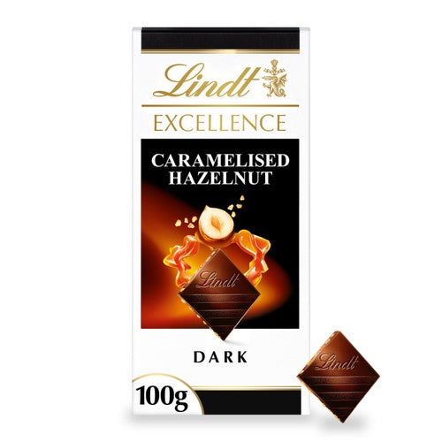 Lindt Excellence Caramelised Hazelnut Dark Chocolate Bar 100g (Pack of 3)