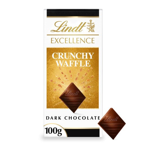 Lindt Excellence Crunchy Waffle Dark Chocolate Bar 100g (Pack of 3)