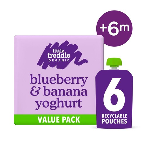 Little Freddie Organic Blueberry Banana Yoghurt Pouch 6+ M 6 x 100g (Pack 3)