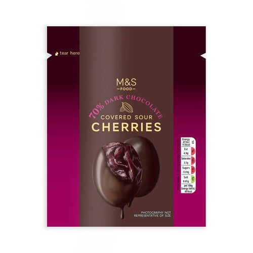 M&S 70% Dark Chocolate Sour Cherries 130g (Pack of 3)