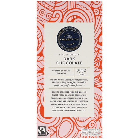 M&S Collection 75% Ecuadorian Dark Chocolate 100g (Pack of 3)