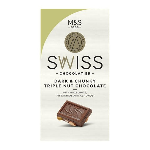 M&S Swiss Chunky Triple Nut Dark Chocolate 200g (Pack of 3)