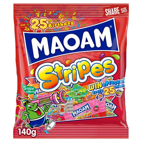 Maoam Stripes Chewy Wrapped Sweets Sharing Bag 140g (Pack of 6)