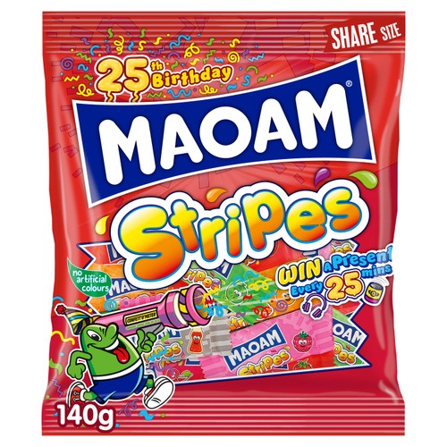 Maoam Stripes Chewy Wrapped Sweets Sharing Bag 140g (Pack of 6)
