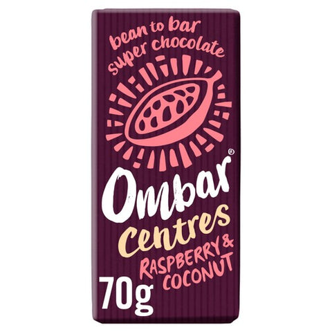 Ombar Centres Raspberry Coconut Organic Vegan Fair Trade Chocolate 70g (Pack 3)