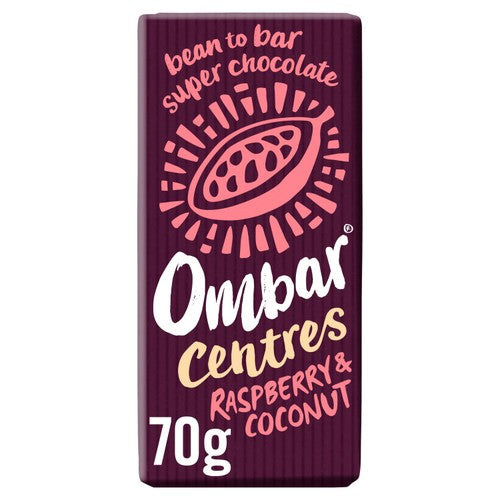 Ombar Centres Raspberry Coconut Organic Vegan Fair Trade Chocolate 70g (Pack 3)